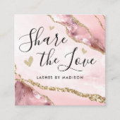 Carte De Référencement Blush Rose Pailleté Marbre Agate Chic Monogramme (Devant)