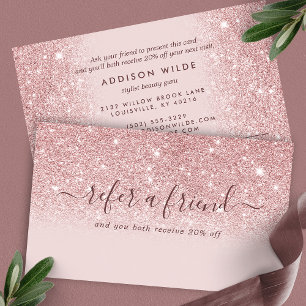 Carte De Référencement Blush Rose Pailleté Script Signature Moderne Fémin