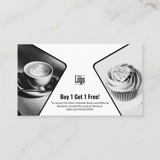 Carte De Référencement BOGO, Acheter 1 Obtenir 1 Gratuit Noir Blanc Récom (Devant)