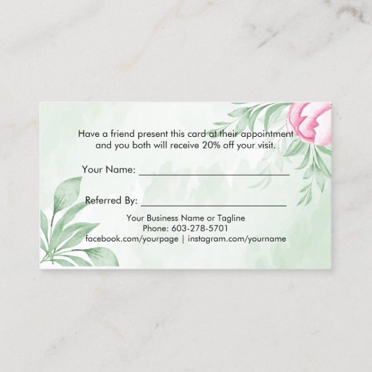 Carte De Référencement Boho Aquarelle Eucalyptus Vert (Dos)