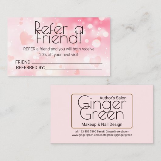 Carte De Référencement Bokeh rose simple et élégant (Devant / Derrière)