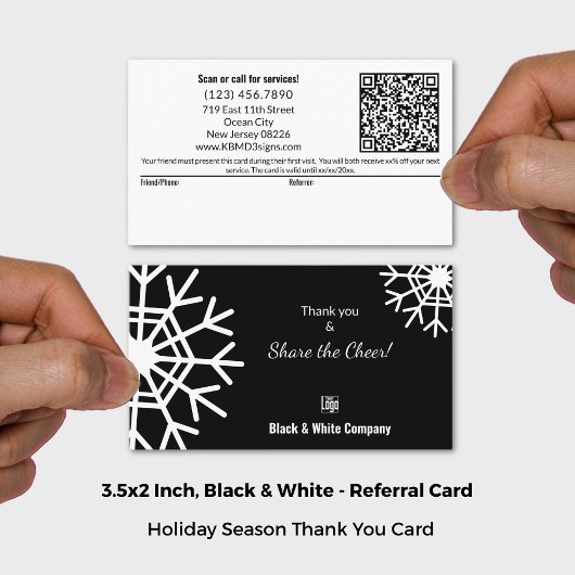 Carte De Référencement Bonus de vacances noir et blanc Merci