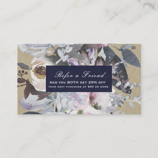 Carte De Référencement Brillant floral rustique Marine Kraft Chic Envoyer (Devant)