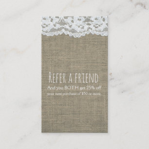Carte De Référencement Burlap & Lace Simple Rustique Élégant Référer un a