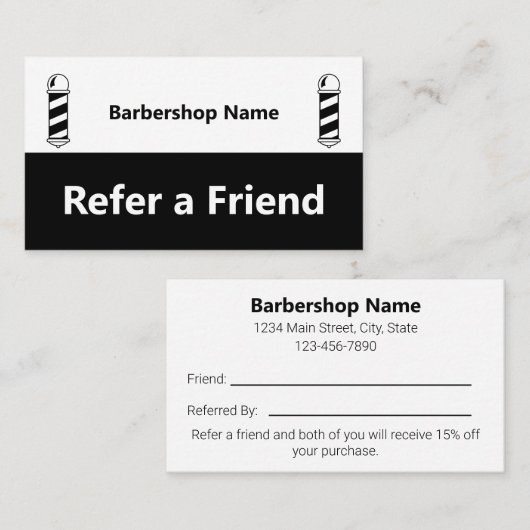 Carte De Référencement Business Black and White Barbershop Référer un ami (Devant / Derrière)