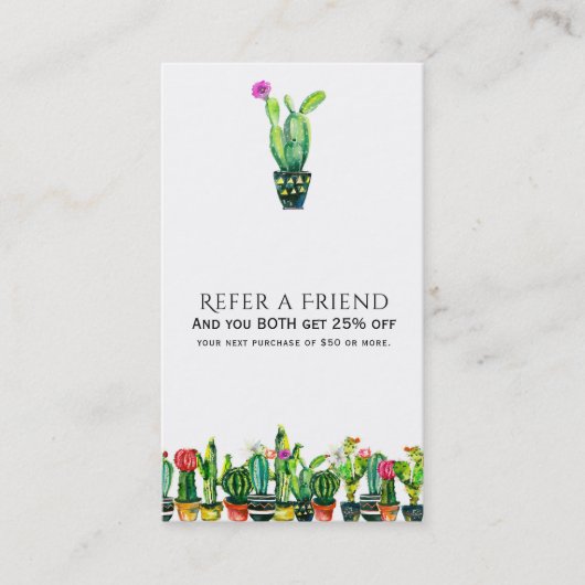Carte De Référencement Cactus Floral Rustic Southwestern Référer un ami (Devant)