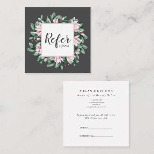 Carte De Référencement Cadre floral Magnolia et Eucalyptus gris foncé (Devant / Derrière)