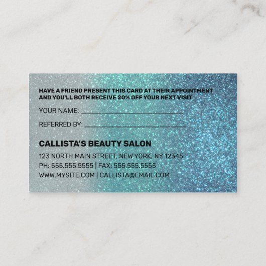 Carte De Référencement Cerulean bleu Turquoise triple Parties scintillant (Dos)