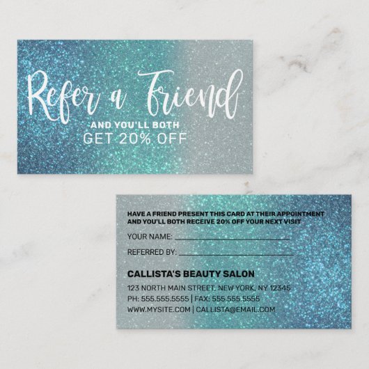 Carte De Référencement Cerulean bleu Turquoise triple Parties scintillant (Devant / Derrière)