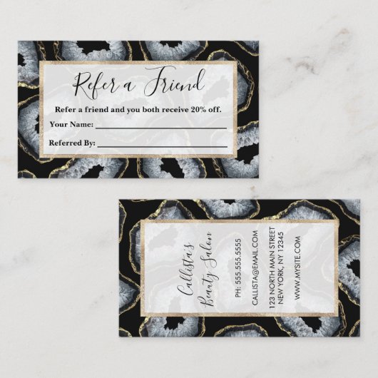 Carte De Référencement Chic Gold Black White Agate Geode Stones (Devant / Derrière)