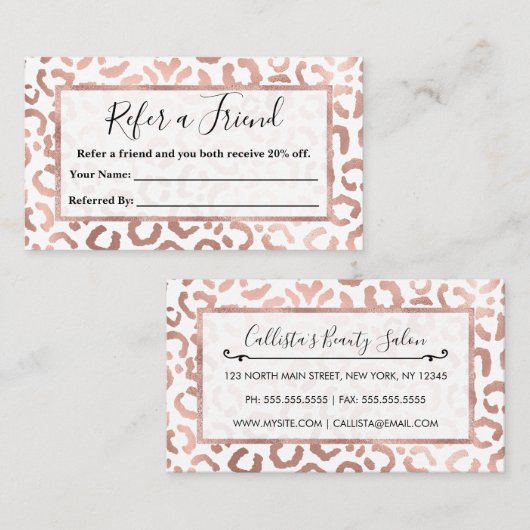 Carte De Référencement Chic Rose Gold Leopard Cheetah Poster de animal (Devant / Derrière)