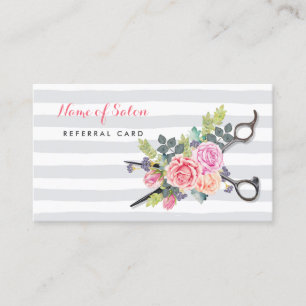 Carte De Référencement Chic Scissors Stripes et Roses Friend Referend