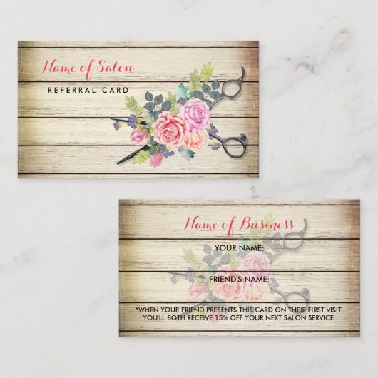 Carte De Référencement Ciseaux de bois de charme et Rose Ami Référentiel (Devant / Derrière)