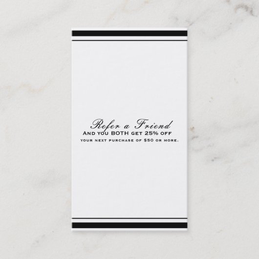 Carte De Référencement Classique Noir & Blanc Élégant Chic Parrainez un(e (Devant)