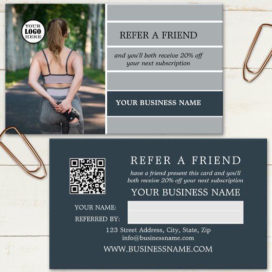Carte De Référencement Code QR Logo Photo Gris Rayé