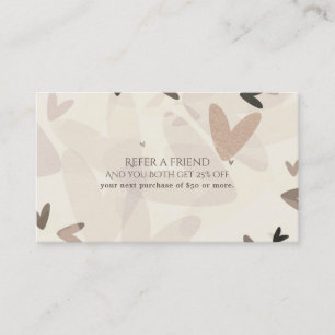 Carte De Référencement Cœurs rose et taupe Refer A Friend Moderne et Chic