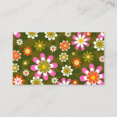 Carte De Référencement Coiffeur Rétro Groovy Daisy Vert Olive Rose (Dos)