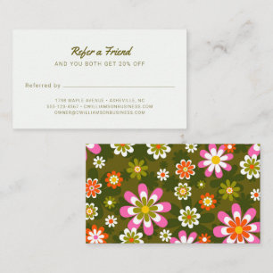 Carte De Référencement Coiffeur Rétro Groovy Daisy Vert Olive Rose