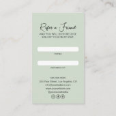 Carte De Référencement Coiffeur Vert Sauge Moderne (Dos)