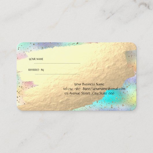 Carte De Référencement Confetti Or Moderne, Brush Or Stroke Holographique (Dos)