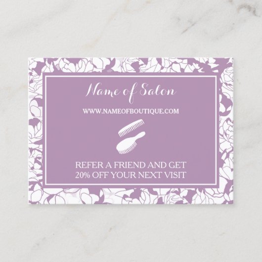 Carte De Référencement Coupon d'aiguillage d'un ami de salon floral viole (Devant)