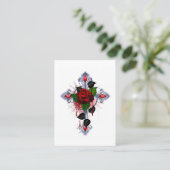 Carte De Référencement Croix d'argent avec une rose rouge (Debout devant)