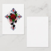 Carte De Référencement Croix d'argent avec une rose rouge (Devant / Derrière)