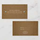 Carte De Référencement Cuir Brun Faux & Diamants Glam Rustique (Devant / Derrière)