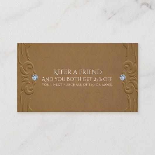 Carte De Référencement Cuir Brun Faux & Diamants Glam Rustique (Devant)