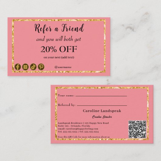 Carte De Référencement Dark Pink & QR Code, référencez un ami (Devant / Derrière)