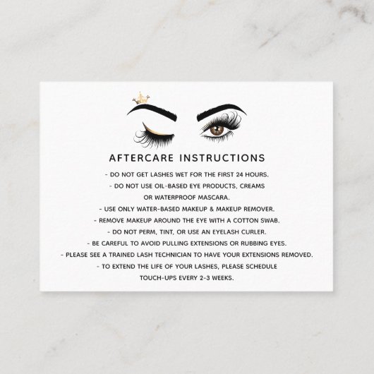 Carte De Référencement De Belles Lashs Link Eye Crown Aftercare (Dos)
