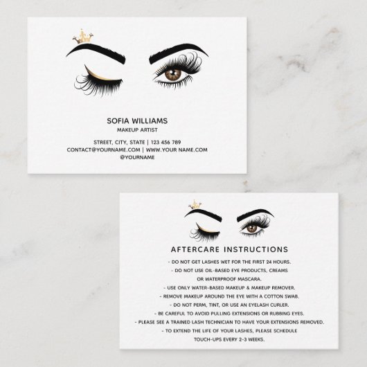 Carte De Référencement De Belles Lashs Link Eye Crown Aftercare (Devant / Derrière)