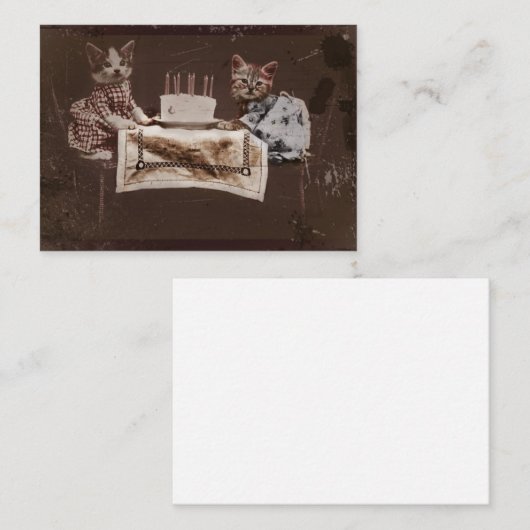 Carte De Référencement Deux chatons avec gâteau d'anniversaire (Devant / Derrière)