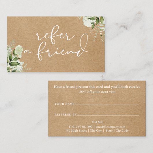 Carte De Référencement Écriture Élégante Floral Végétal Kraft Rustique (Devant / Derrière)