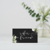 Carte De Référencement Écriture Élégante Floral Vert Noir Et Blanc (Debout devant)