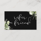 Carte De Référencement Écriture Élégante Floral Vert Noir Et Blanc (Devant)