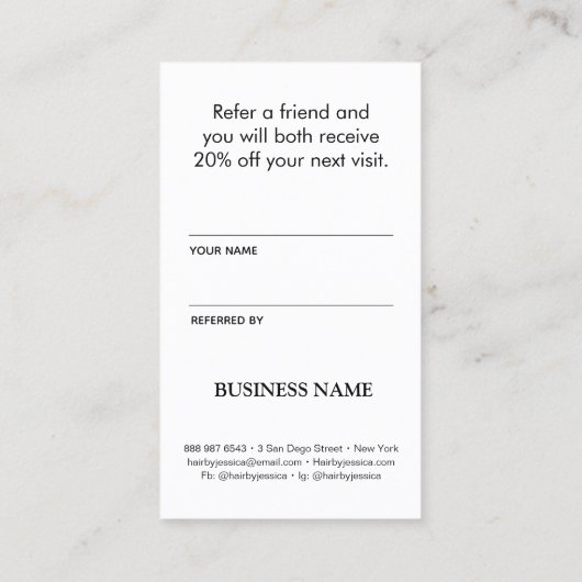 Carte De Référencement Elagant Moderne blanc et noir (Dos)