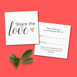 Carte De Référencement Elégant Black White Gold Heart Beauty Salon Référe