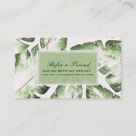Carte De Référencement Elégant Blanc Vert Feuilles tropicaux aiguiser un  (Devant)