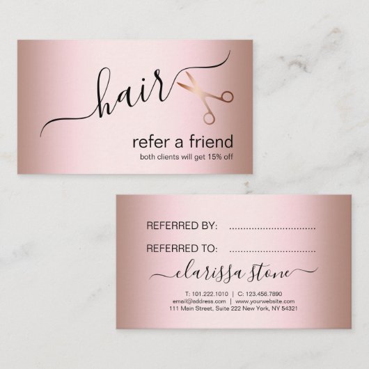 Carte De Référencement Elégant ciseaux d'or rose moderne coiffeur (Devant / Derrière)