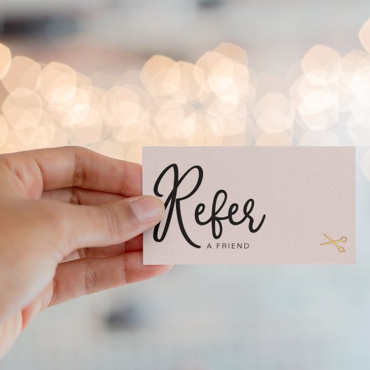 Carte De Référencement Elégant Ciseaux Or Coiffeur Salon Blush Rose