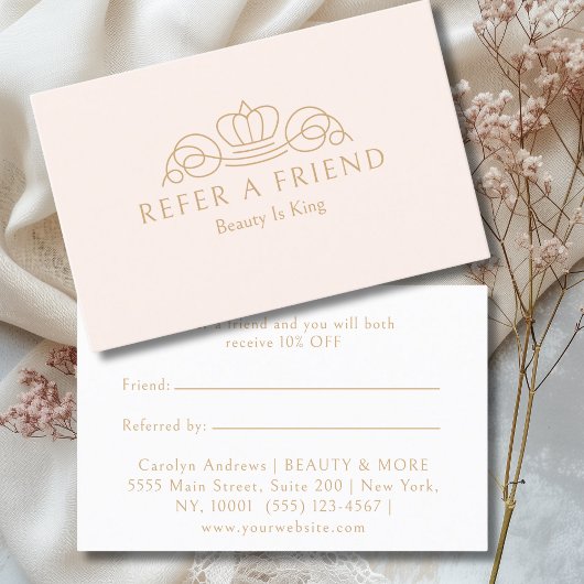 Carte De Référencement Elegant Crown Logo Salon Blush Beige