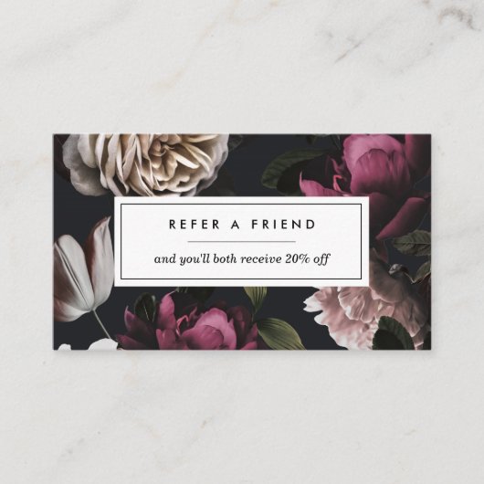 Carte De Référencement Élégant floral foncé sur noir (Devant)