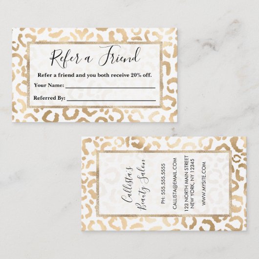 Carte De Référencement Elegant Gold White Leopard Cheetah Animal Print (Devant / Derrière)