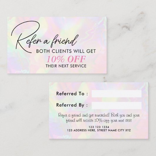 Carte De Référencement Élégant Iridescente Holographique Pastel (Devant / Derrière)