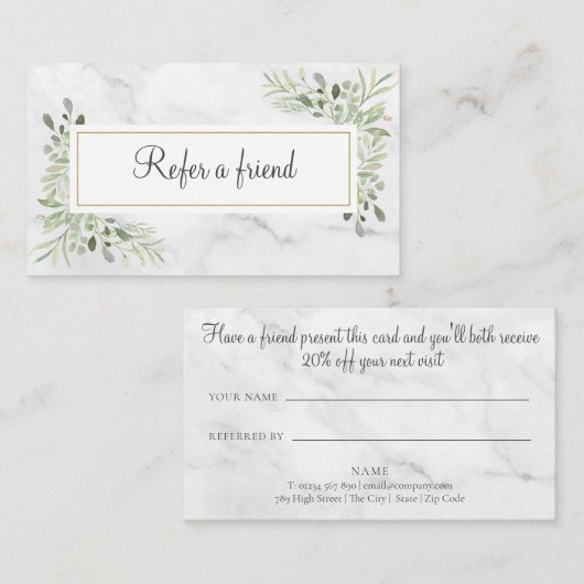 Carte De Référencement Elégant Marbre blanc vert Feuille fiche de référen (Devant / Derrière)