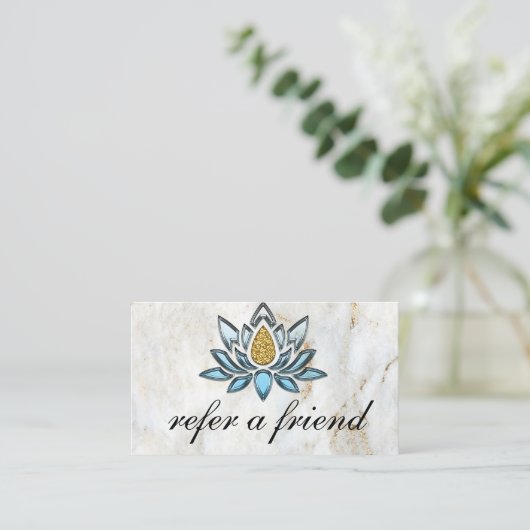 Carte De Référencement Elégant marbre bleu Lotus  (Debout devant)