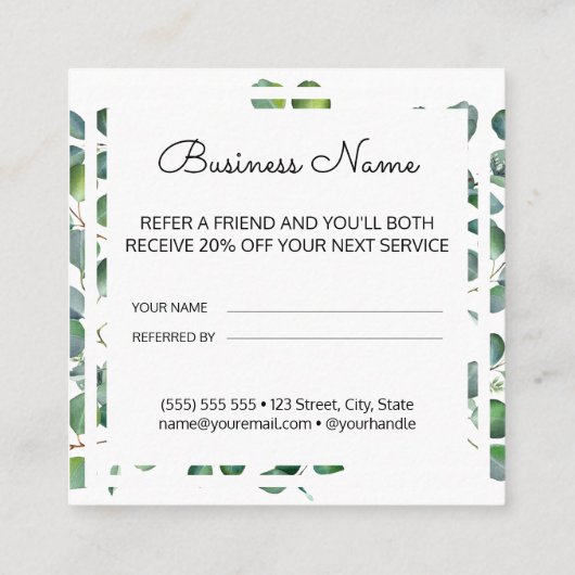 Carte De Référencement Elégant moderne Eucalyptus recommander un ami (Dos)