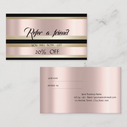Carte De Référencement Élégant Moderne Luxe Rose rayé Or (Devant / Derrière)