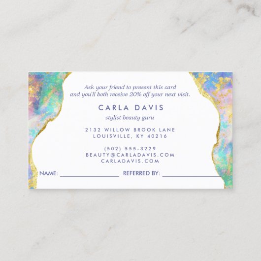 Carte De Référencement Élégant Opale de feu pierre moderne (Dos)